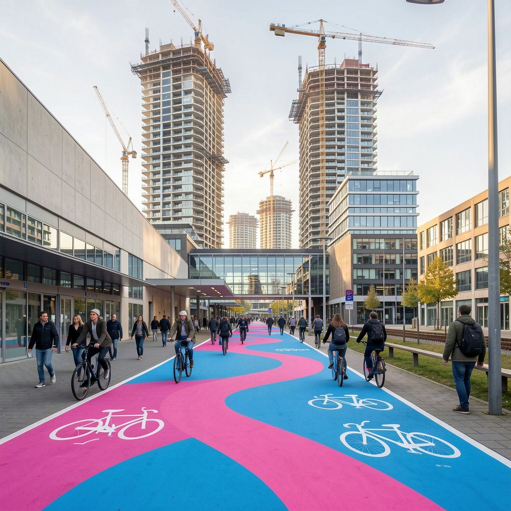 Roze en blauwe golven versieren nu het pad bij Eindhoven Centraal