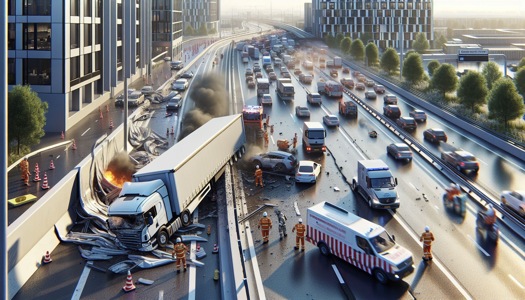 Vrachtwagen blokkeert A67 na botsing met vangrail in Steensel