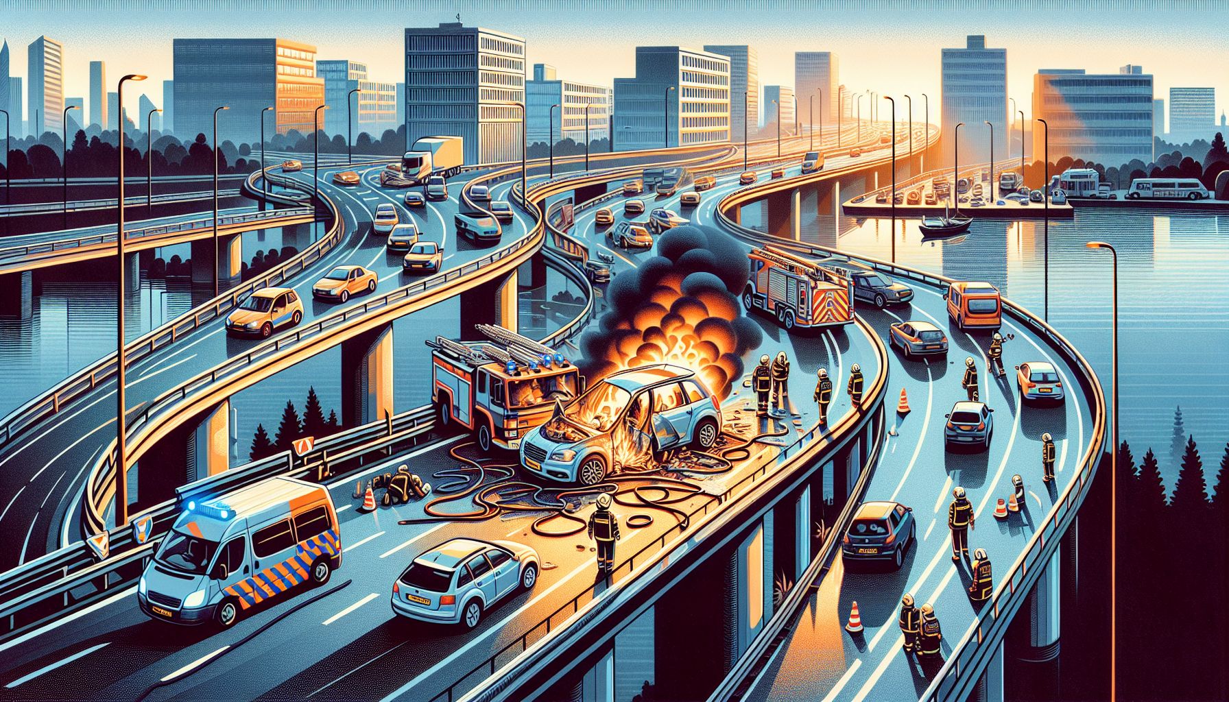 Auto vliegt in brand op A2 bij Eindhoven, geen gewonden