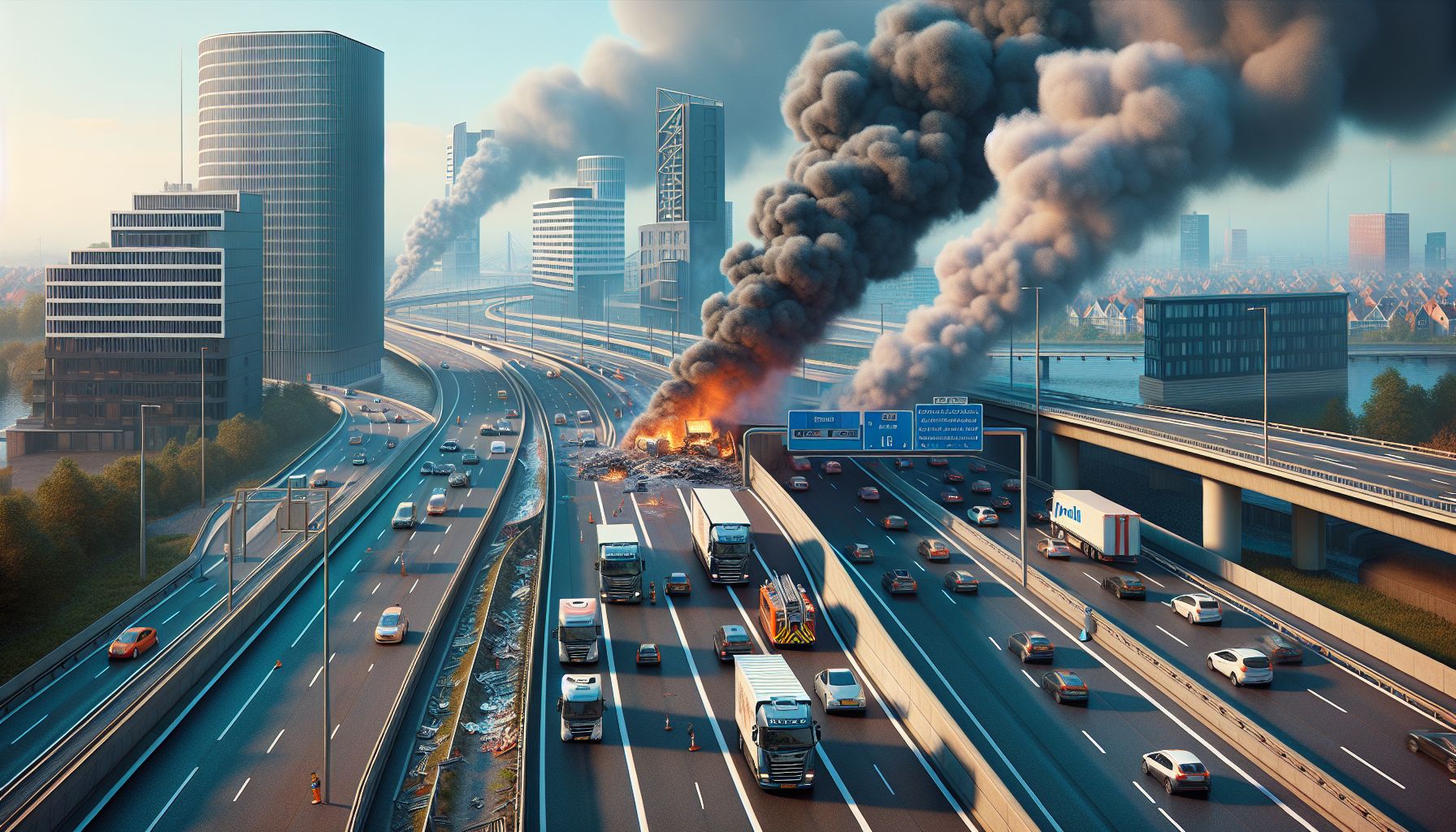 Grote rookwolken na vrachtwagenbrand op A67 richting Eindhoven