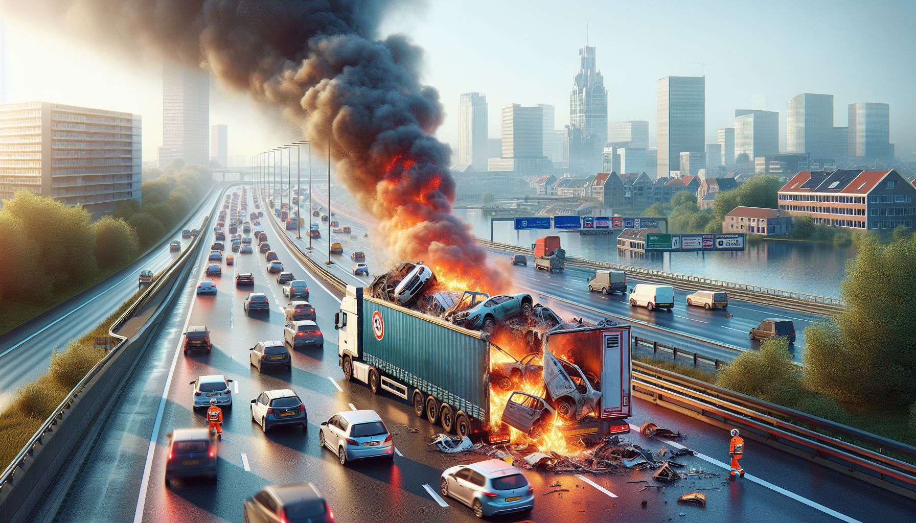 Brand op A50 legt verkeer stil nabij Son en Breugel